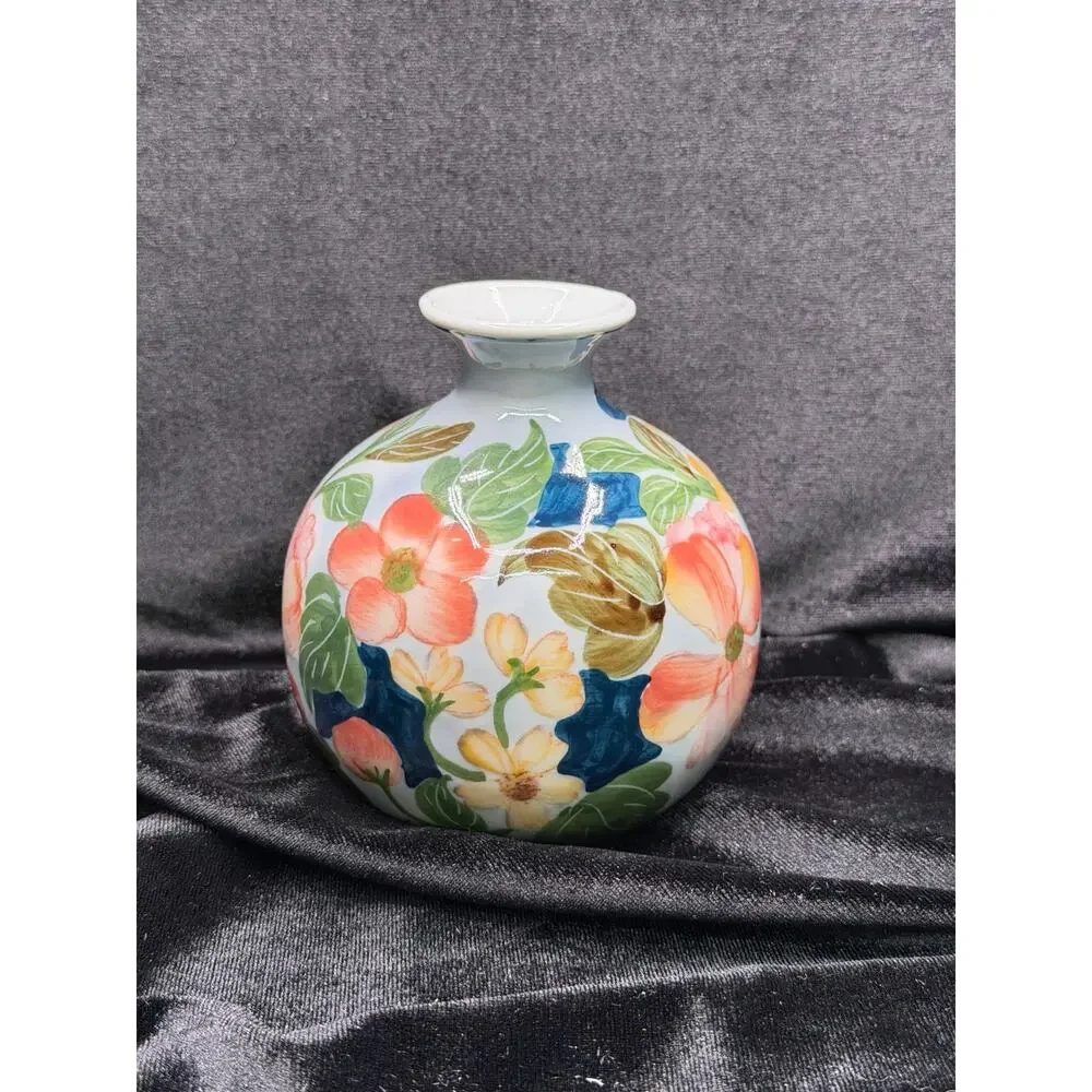 Vintage Hand Painted Thai Floral Porcelain Bud Vase Cottagecore Decor